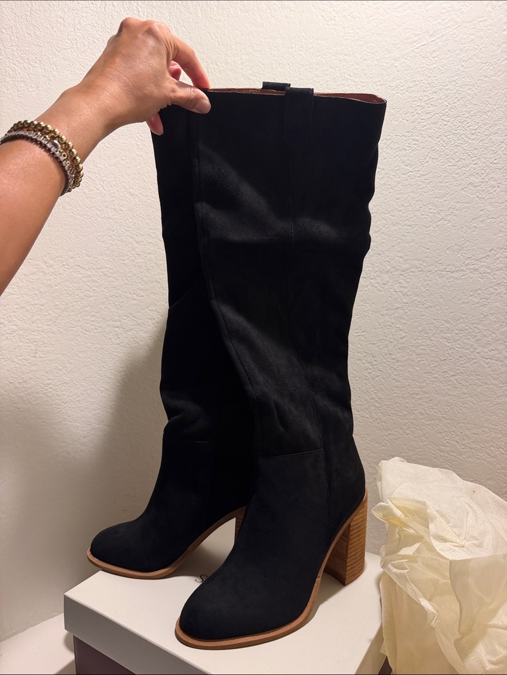 Black Mid-Calf Stacked Block Heel Boots